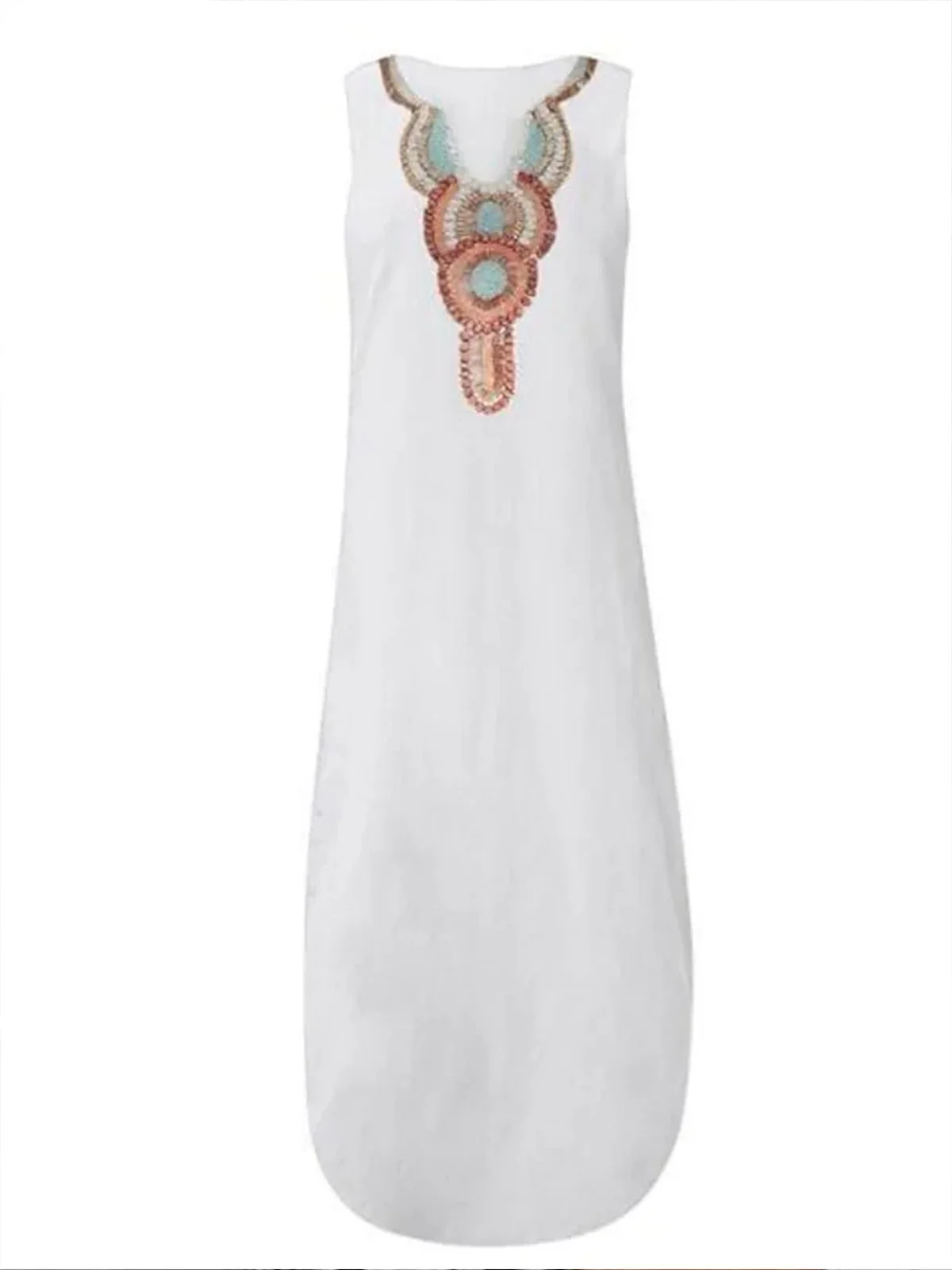 Women Ethnic V Neck Sleeveless Comfy Vacation Maxi Dress