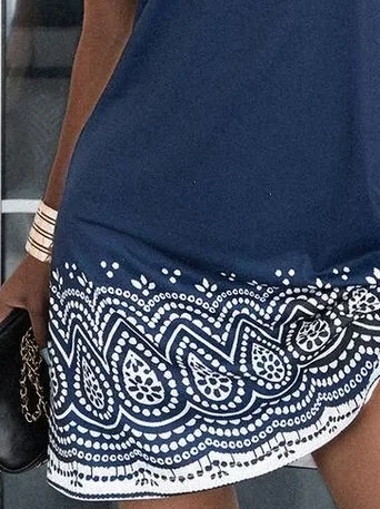 Boho Tribal Halter Cotton Blend Sleeveless Knit Dress