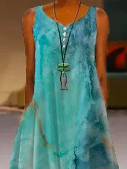 Women's Sleeveless Basic Abstract Printed Dress