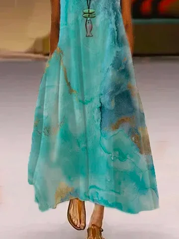 Women's Sleeveless Basic Abstract Printed Dress