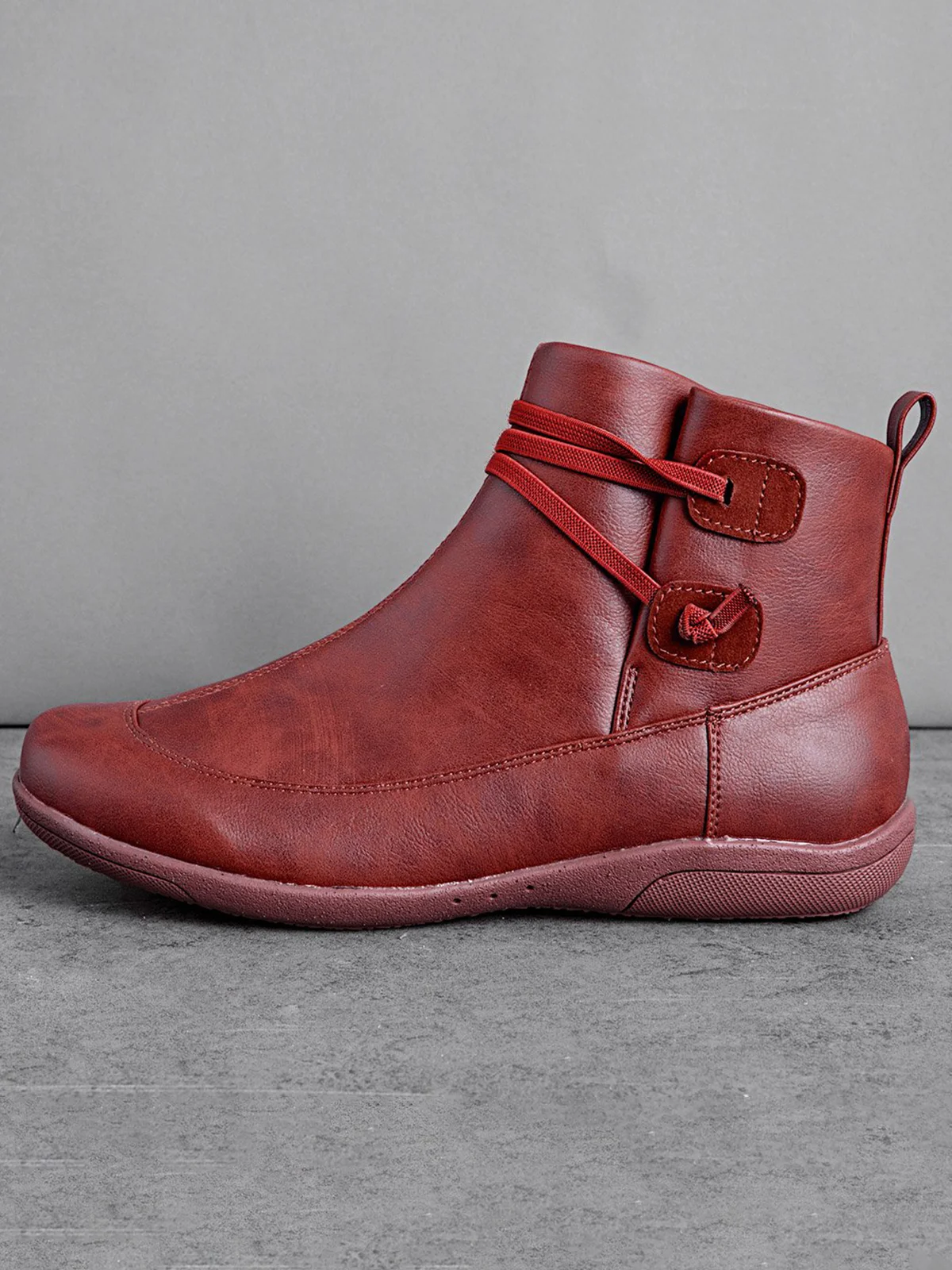 Women Casual Soft Braided Strap Lether PU Flat Heel Snow Boots