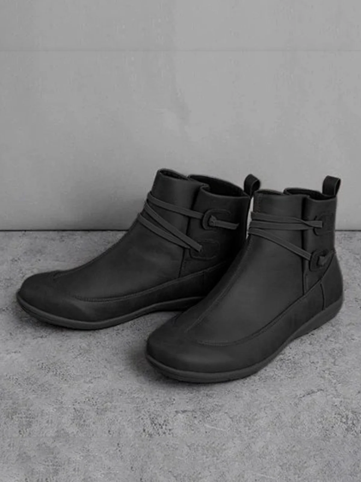 Women Casual Soft Braided Strap Lether PU Flat Heel Snow Boots