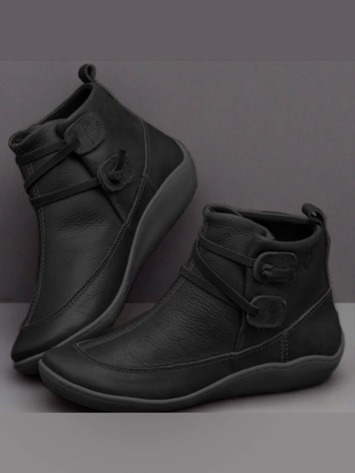 Women Casual Soft Braided Strap Lether PU Flat Heel Snow Boots