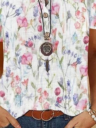 Floral Buttoned Short Sleeve Blouse