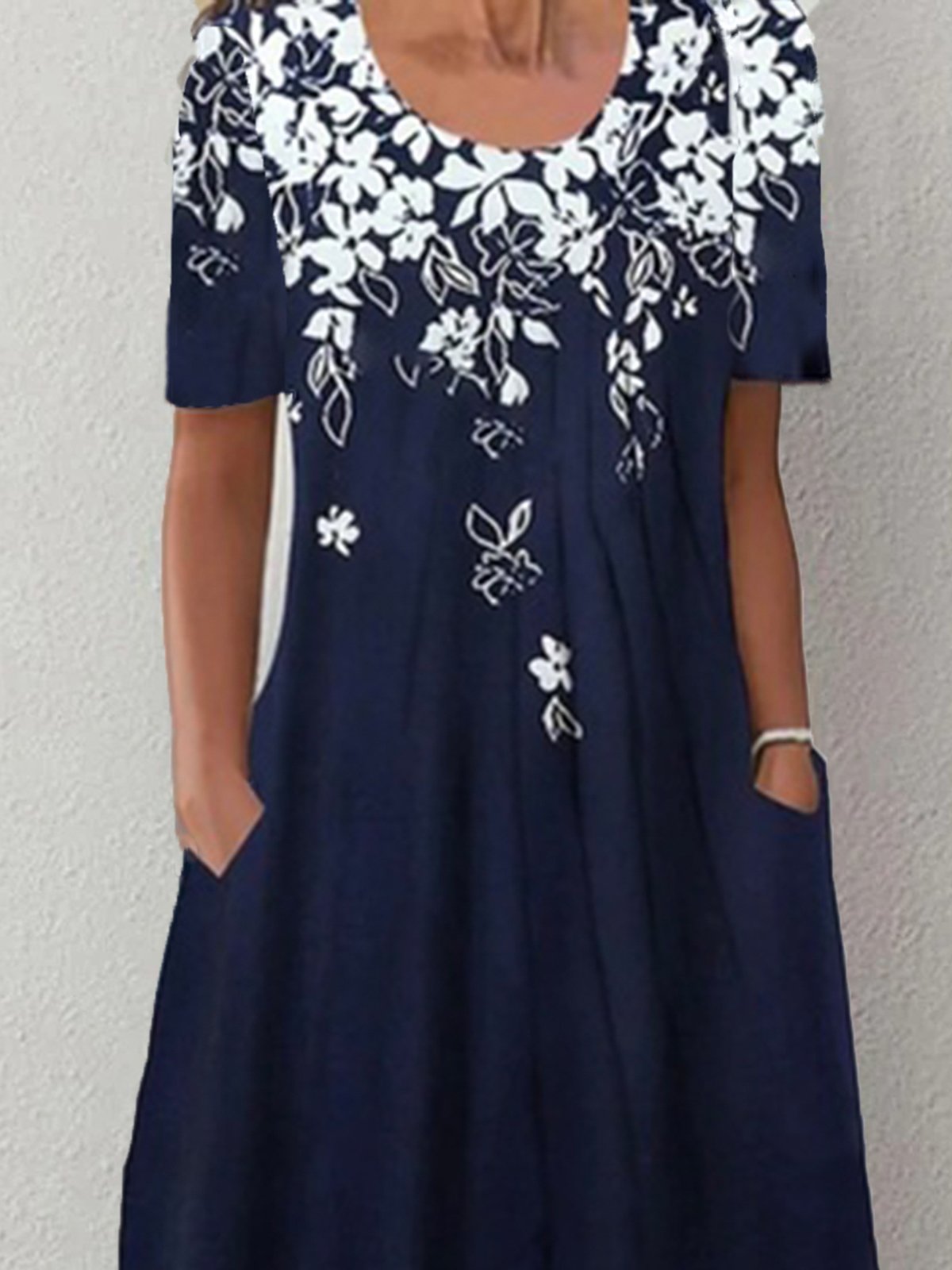 Women's Weekend Daily Floral Casual Short Sleeve Pockets A-Line Midi Dress