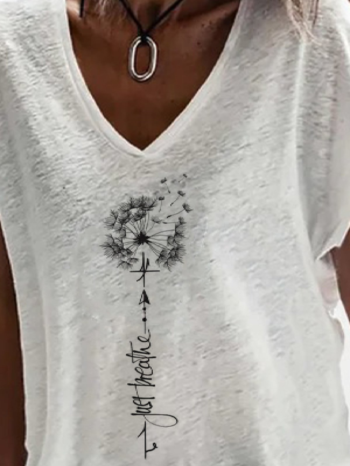 Casual V Neck Dandelion Short Sleeve Loose T-Shirt