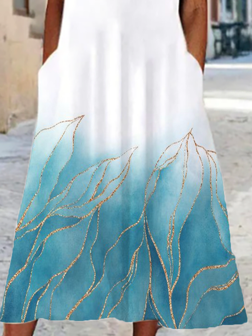 Printed Casual Short Sleeve Crew Neck Dress