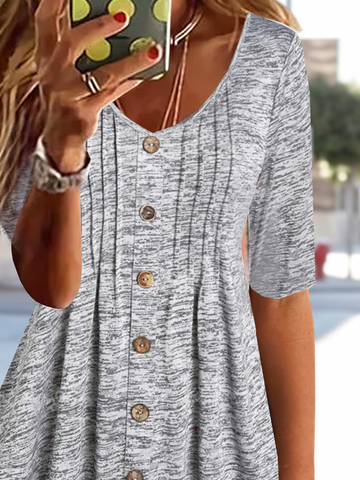 Women's half Sleeve Tunic Top Plain Casual Daily Weekend Tunic Top Plain Stitched Button Round Neck Basic Essential Casual Tunic Top