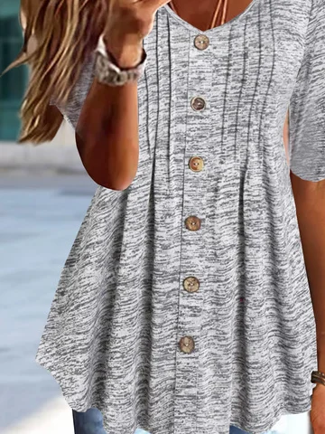 Women's half Sleeve Tunic Top Plain Casual Daily Weekend Tunic Top Plain Stitched Button Round Neck Basic Essential Casual Tunic Top