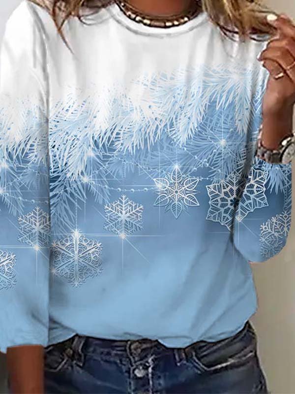 Casual Christmas Snowflake Print Long Sleeve T-Shirt