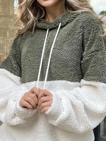 Casual Fluff/Granular Fleece Fabric Color Block Sweatshirt