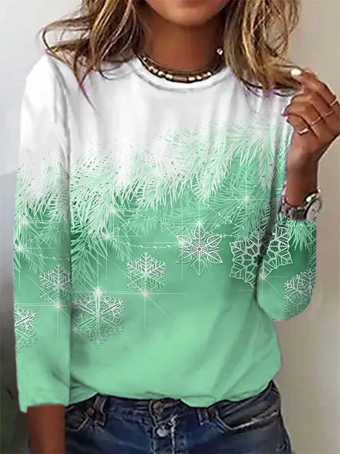 Casual Christmas Snowflake Print Long Sleeve T-Shirt