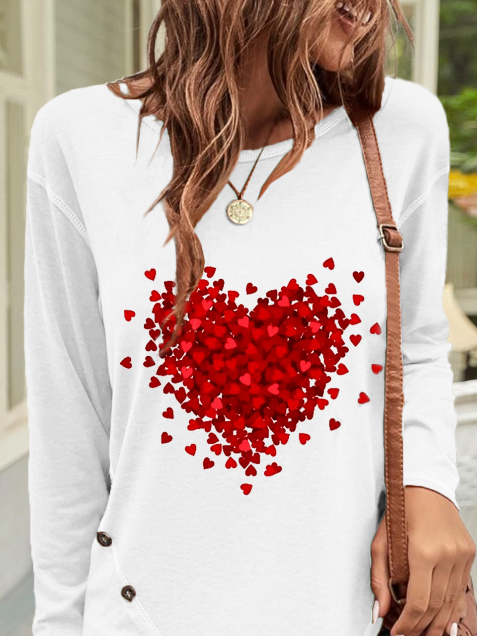 Casual Heart/Cordate Crew Neck Long Sleeve T-shirt