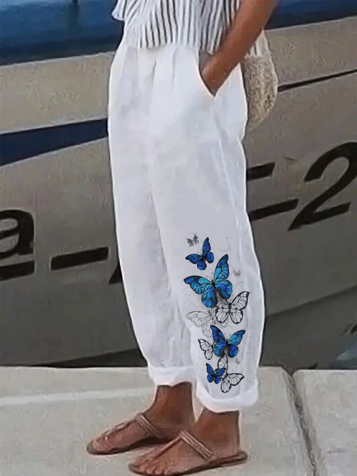 Women's Casual Butterfly Printed Long Loose H-Line Pants