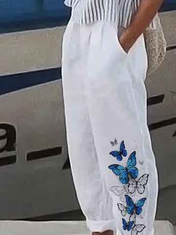 Women's Casual Butterfly Printed Long Loose H-Line Pants