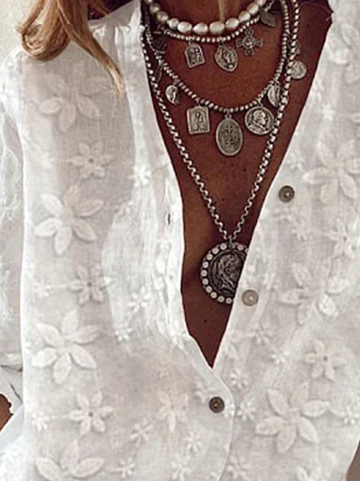 Shirt Collar Long Sleeve Plain Buttoned Regular Loose TUNIC Blouse For Women