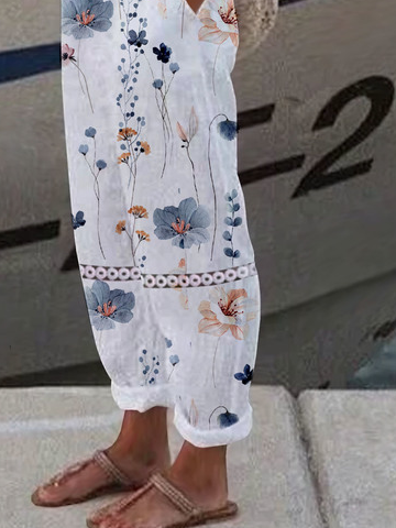 Casual Floral Print Straight Pant With Pockets