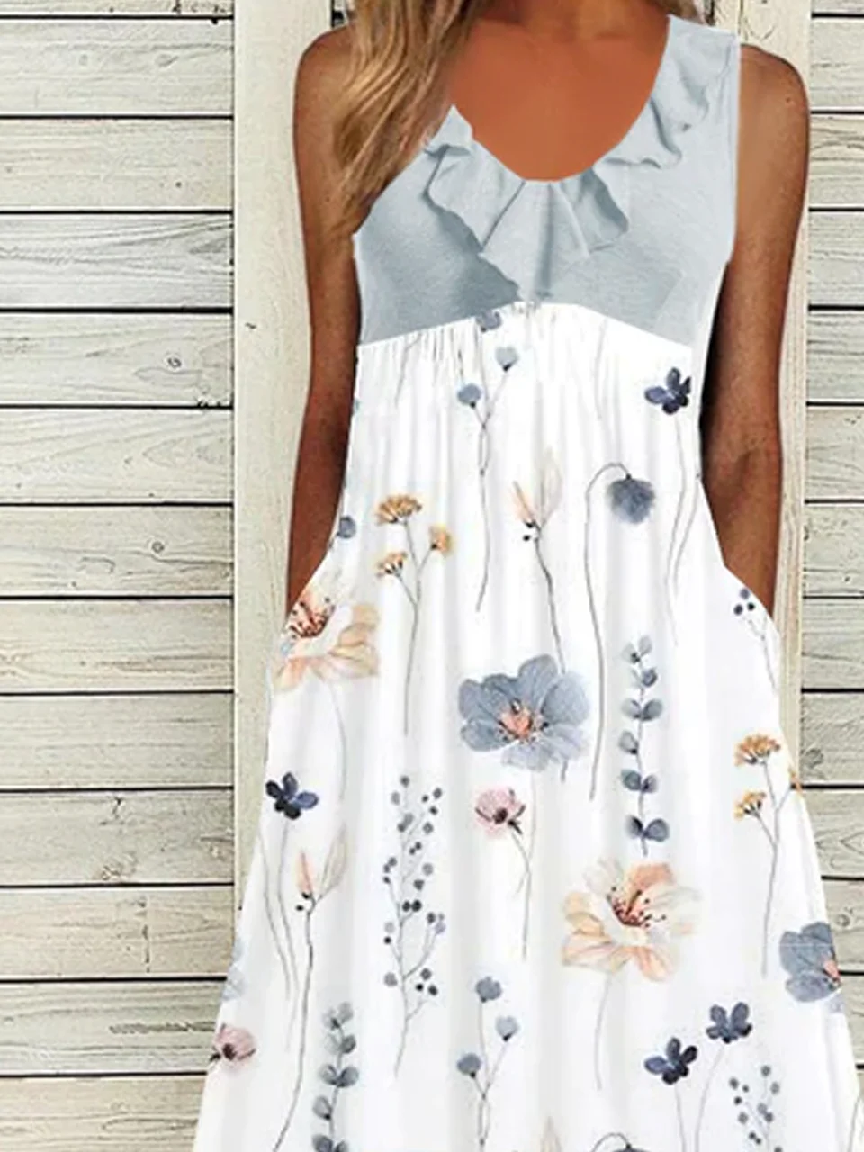 Loose Floral Crew Neck Casual Dress