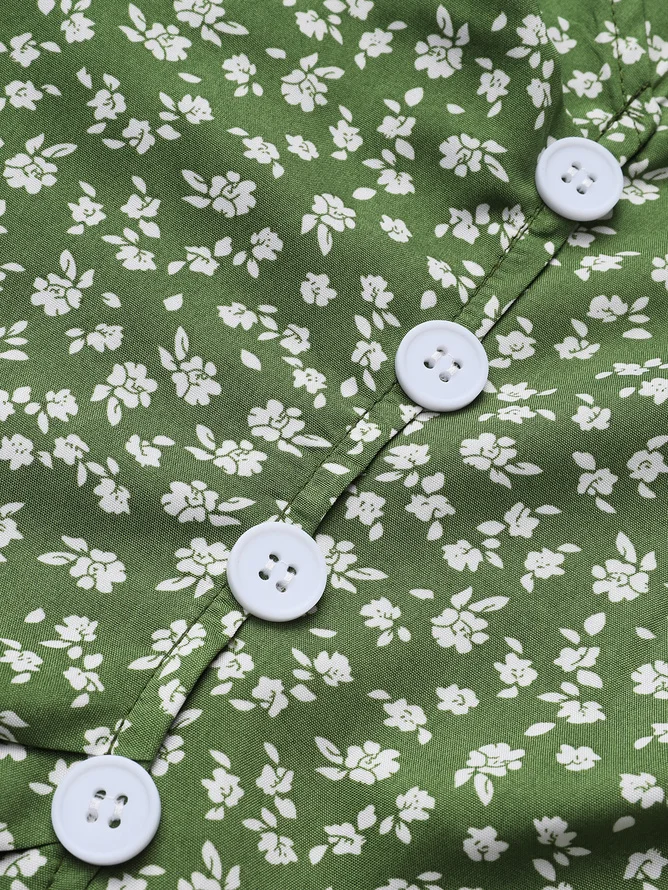 Women Vacation Floral Print V Neck Button Dress