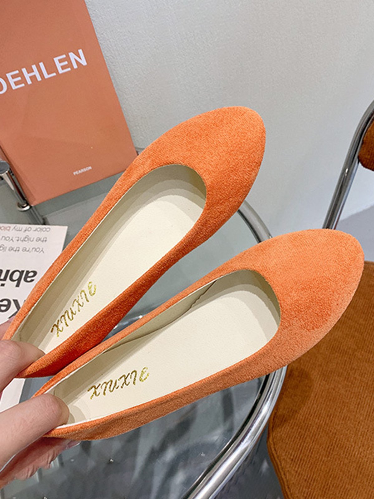 Plain All Season Simple Daily Velvet Flat Heel Round Toe Pu Slip On Shallow Shoes for Women