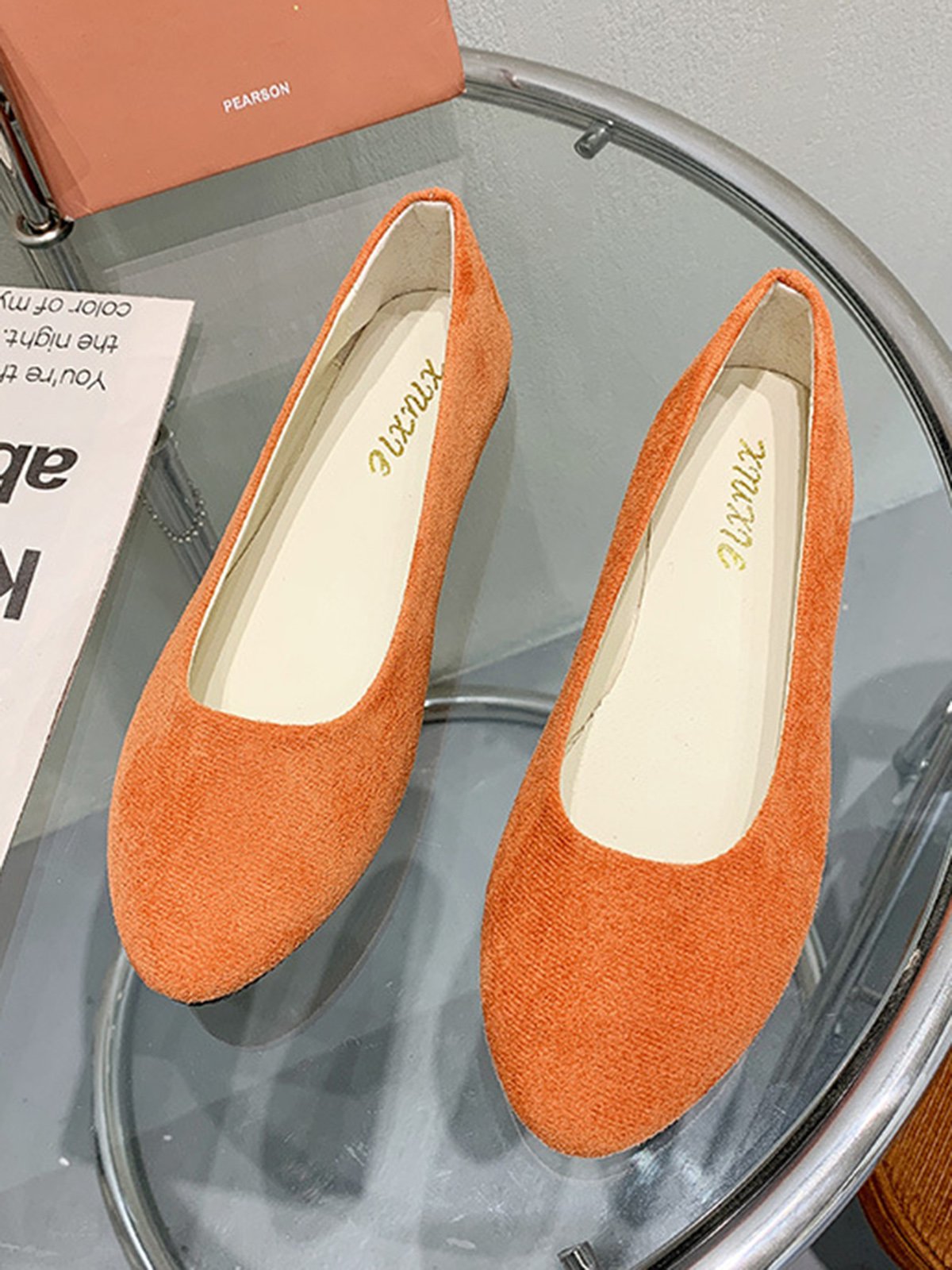 Plain All Season Simple Daily Velvet Flat Heel Round Toe Pu Slip On Shallow Shoes for Women