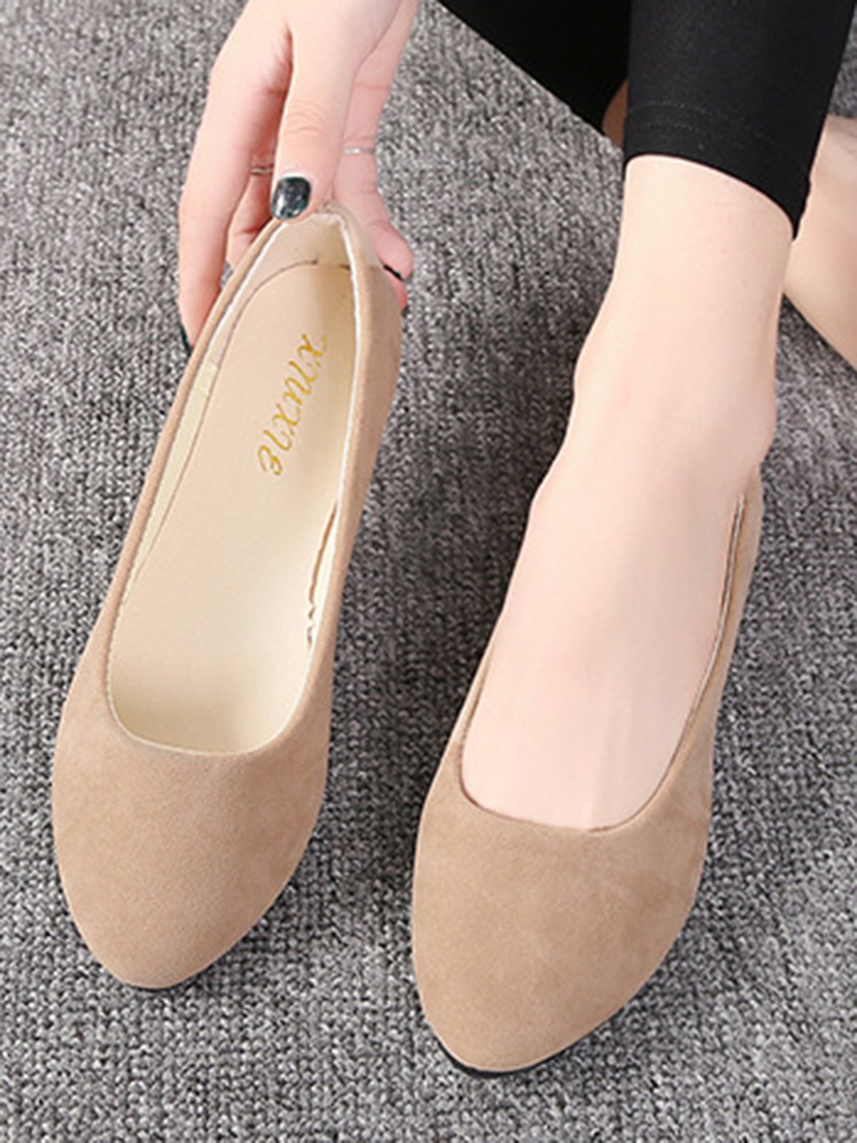 Plain All Season Simple Daily Velvet Flat Heel Round Toe Pu Slip On Shallow Shoes for Women