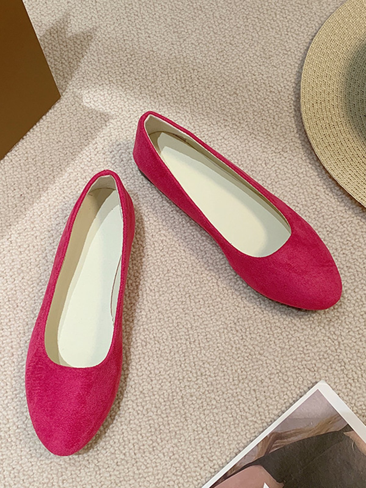 Plain All Season Simple Daily Velvet Flat Heel Round Toe Pu Slip On Shallow Shoes for Women
