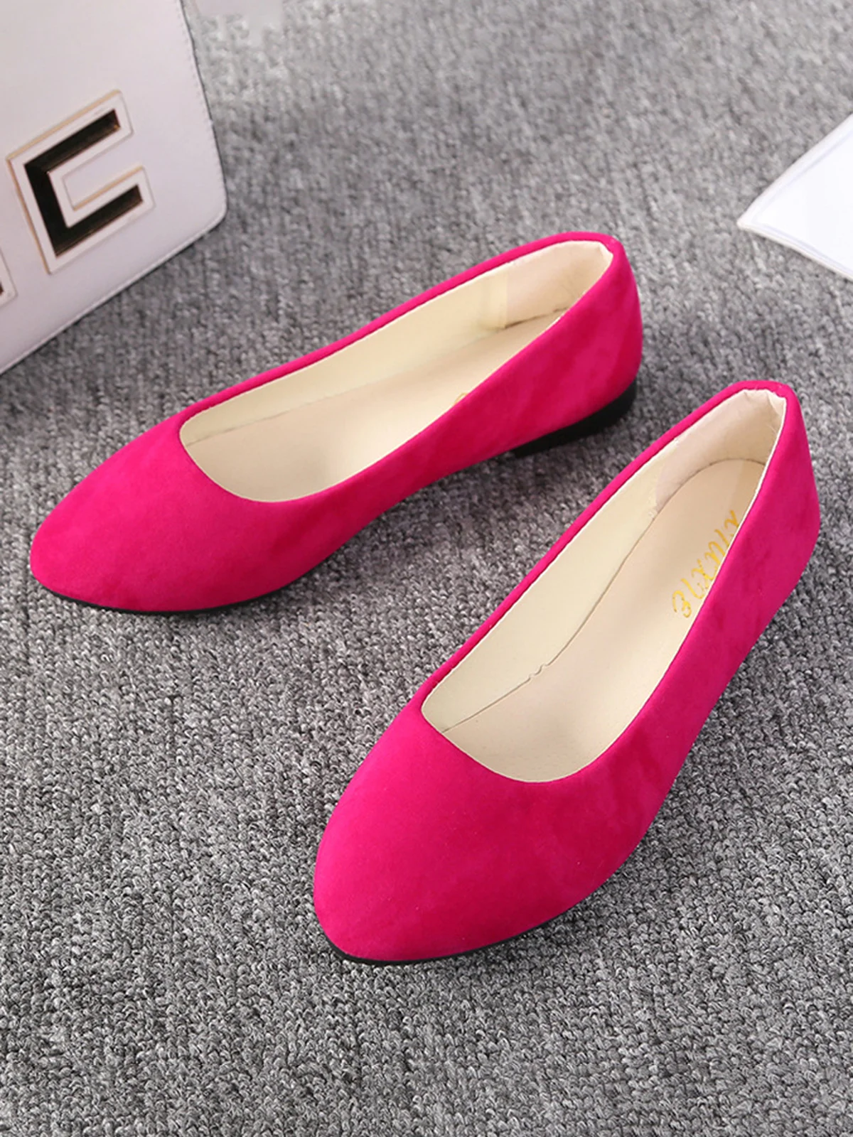 Plain All Season Simple Daily Velvet Flat Heel Round Toe Pu Slip On Shallow Shoes for Women