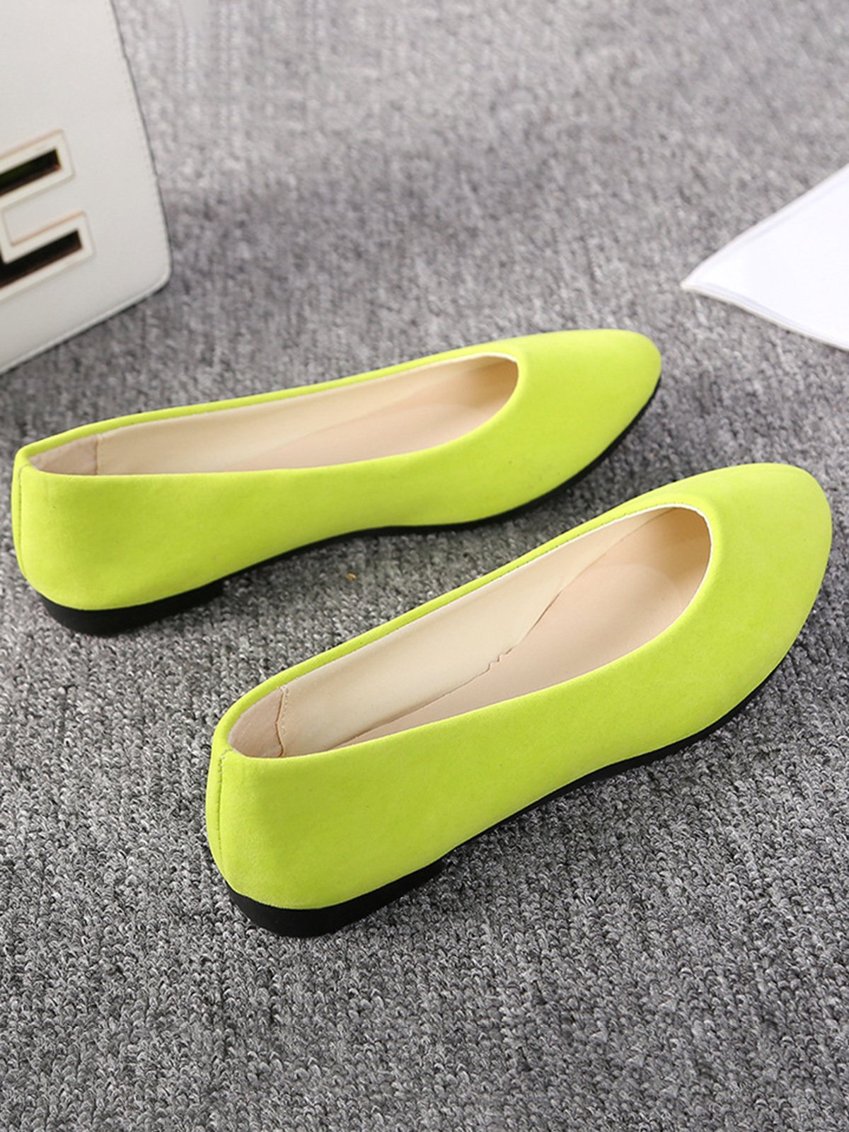 Plain All Season Simple Daily Velvet Flat Heel Round Toe Pu Slip On Shallow Shoes for Women