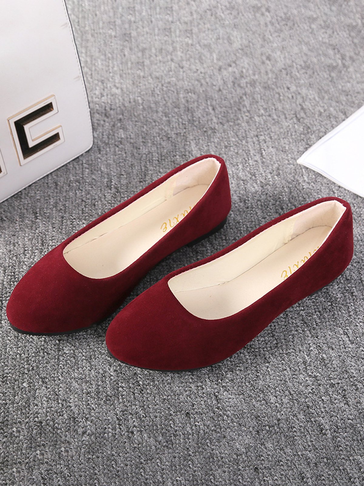 Plain All Season Simple Daily Velvet Flat Heel Round Toe Pu Slip On Shallow Shoes for Women