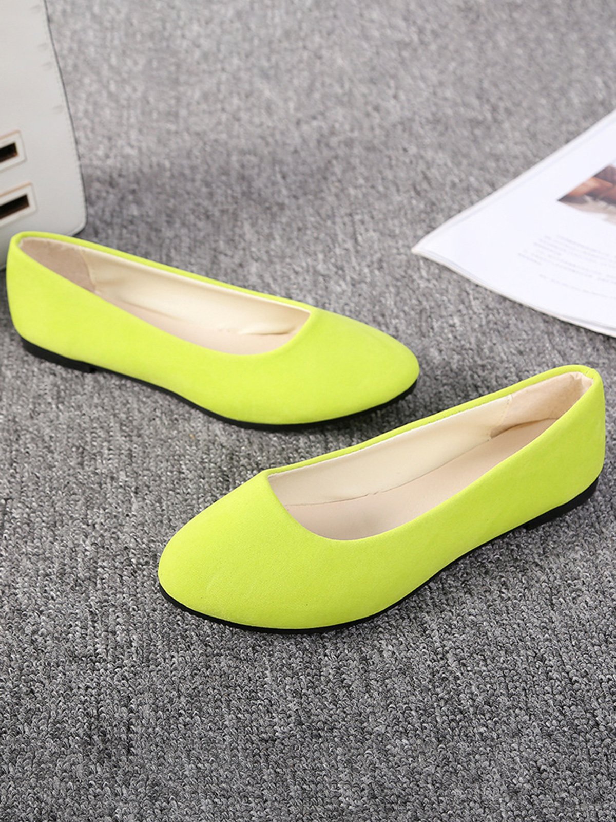 Plain All Season Simple Daily Velvet Flat Heel Round Toe Pu Slip On Shallow Shoes for Women