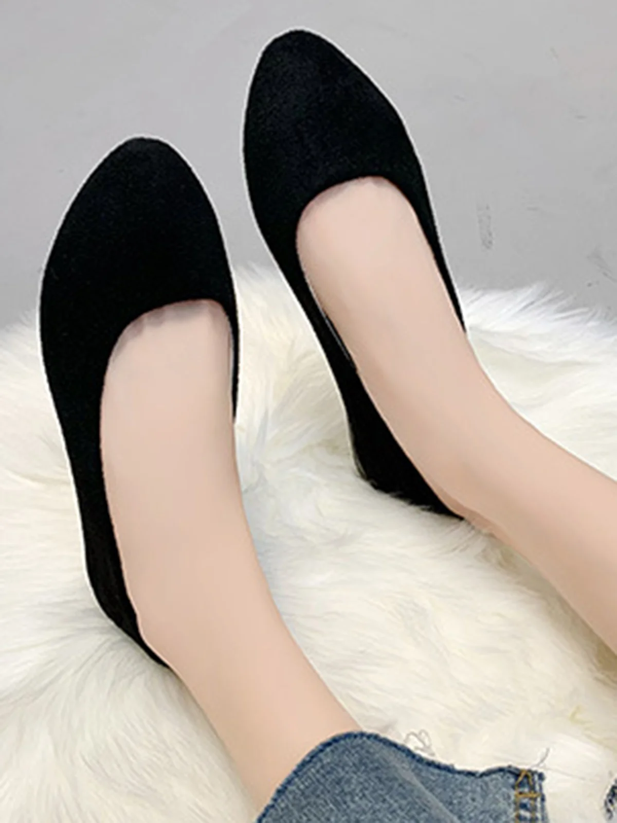 Plain All Season Simple Daily Velvet Flat Heel Round Toe Pu Slip On Shallow Shoes for Women