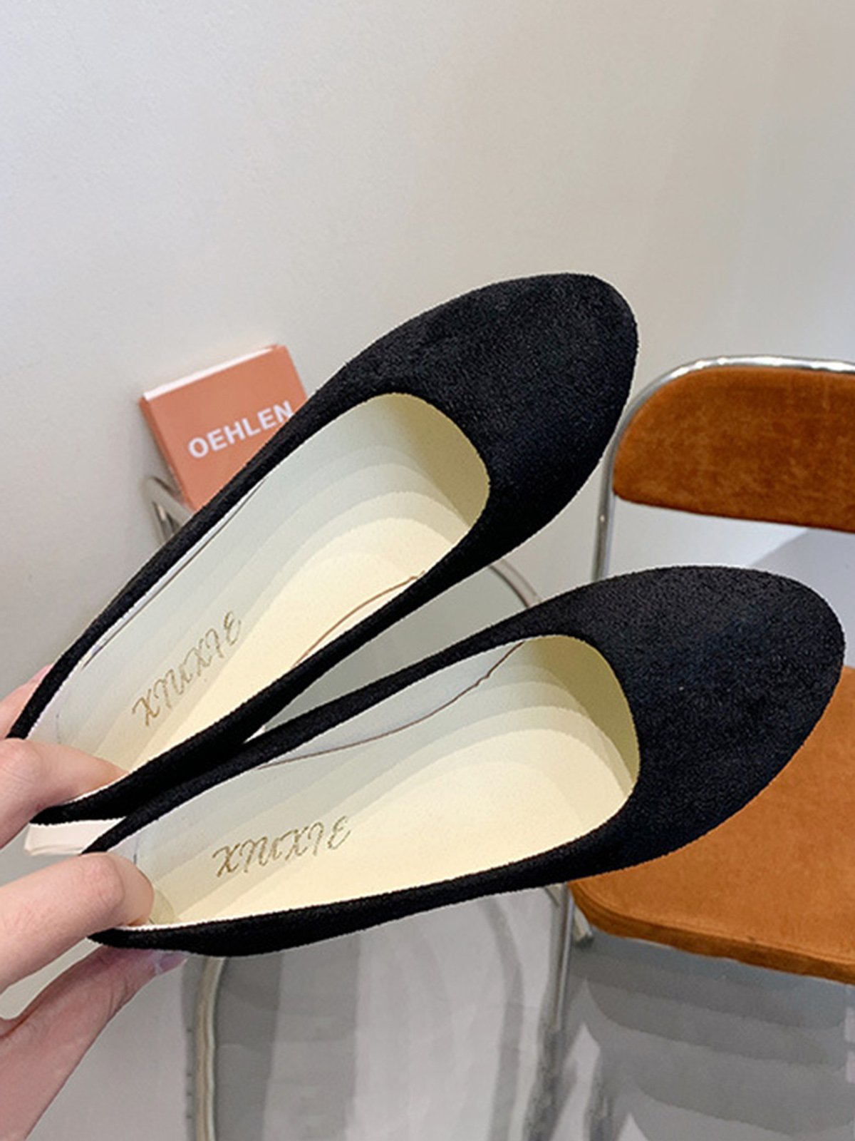 Plain All Season Simple Daily Velvet Flat Heel Round Toe Pu Slip On Shallow Shoes for Women