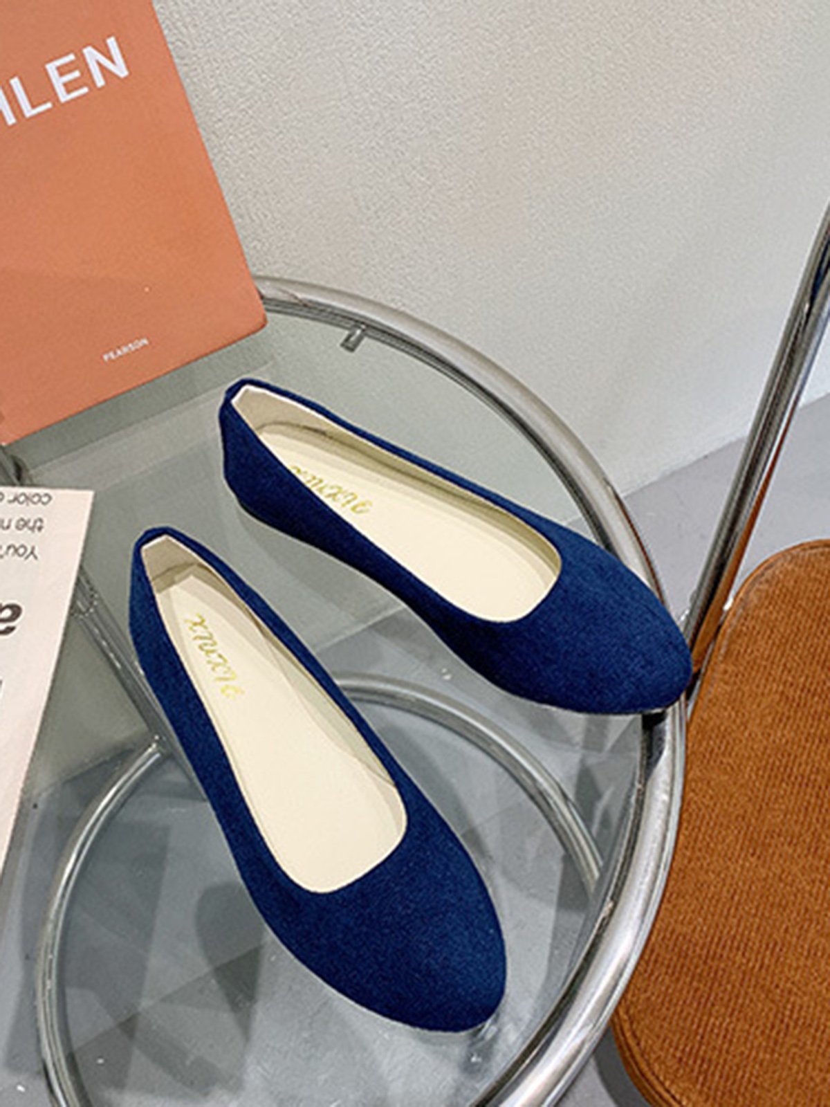 Plain All Season Simple Daily Velvet Flat Heel Round Toe Pu Slip On Shallow Shoes for Women