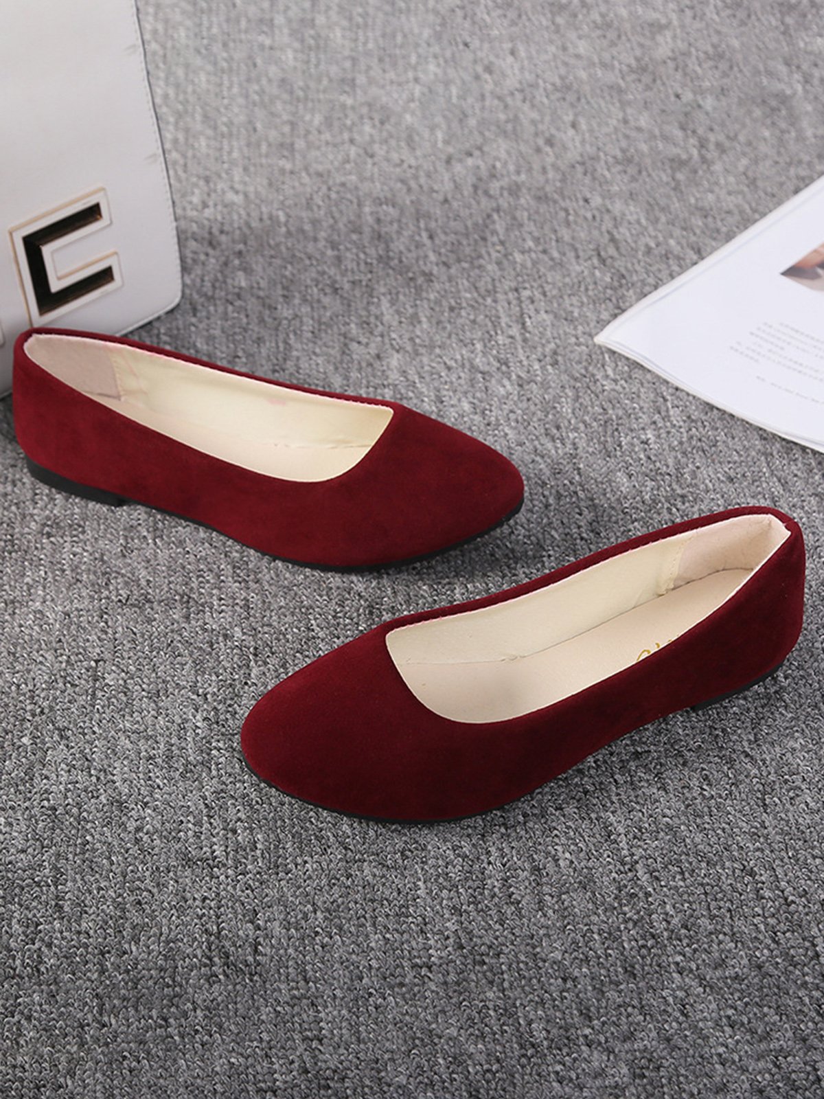 Plain All Season Simple Daily Velvet Flat Heel Round Toe Pu Slip On Shallow Shoes for Women