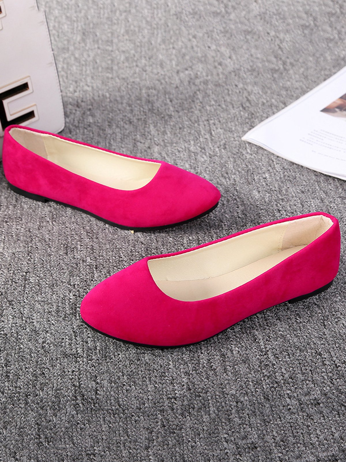Plain All Season Simple Daily Velvet Flat Heel Round Toe Pu Slip On Shallow Shoes for Women