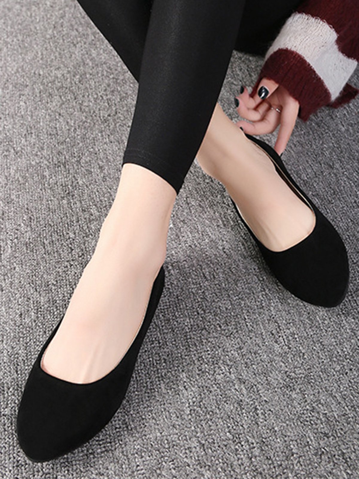 Plain All Season Simple Daily Velvet Flat Heel Round Toe Pu Slip On Shallow Shoes for Women
