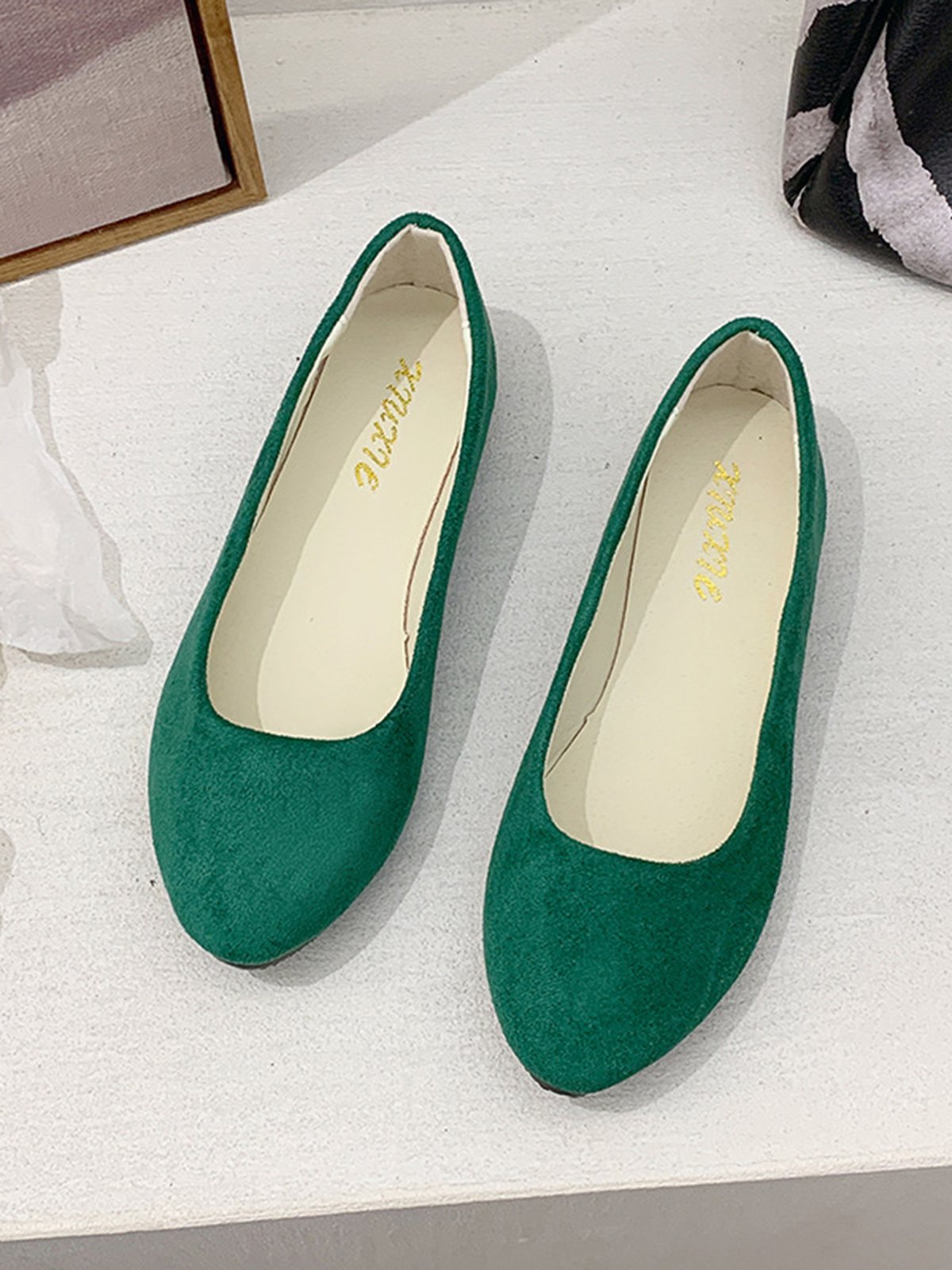 Plain All Season Simple Daily Velvet Flat Heel Round Toe Pu Slip On Shallow Shoes for Women