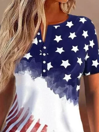Casual Buckle Independence Day Jersey Blouse