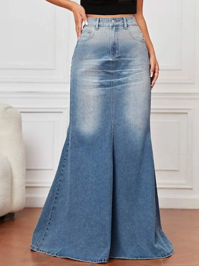Regular Fit Casual Denim Plain Denim Skirt