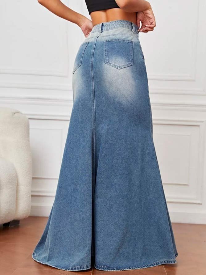 Regular Fit Casual Denim Plain Denim Skirt