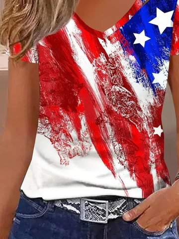 America Flag Casual V Neck Shirt