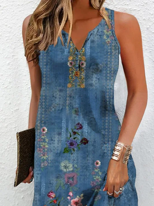 Women's Mini Dress Casual Loose Nationality/Ethnic Print Tank Short Dress