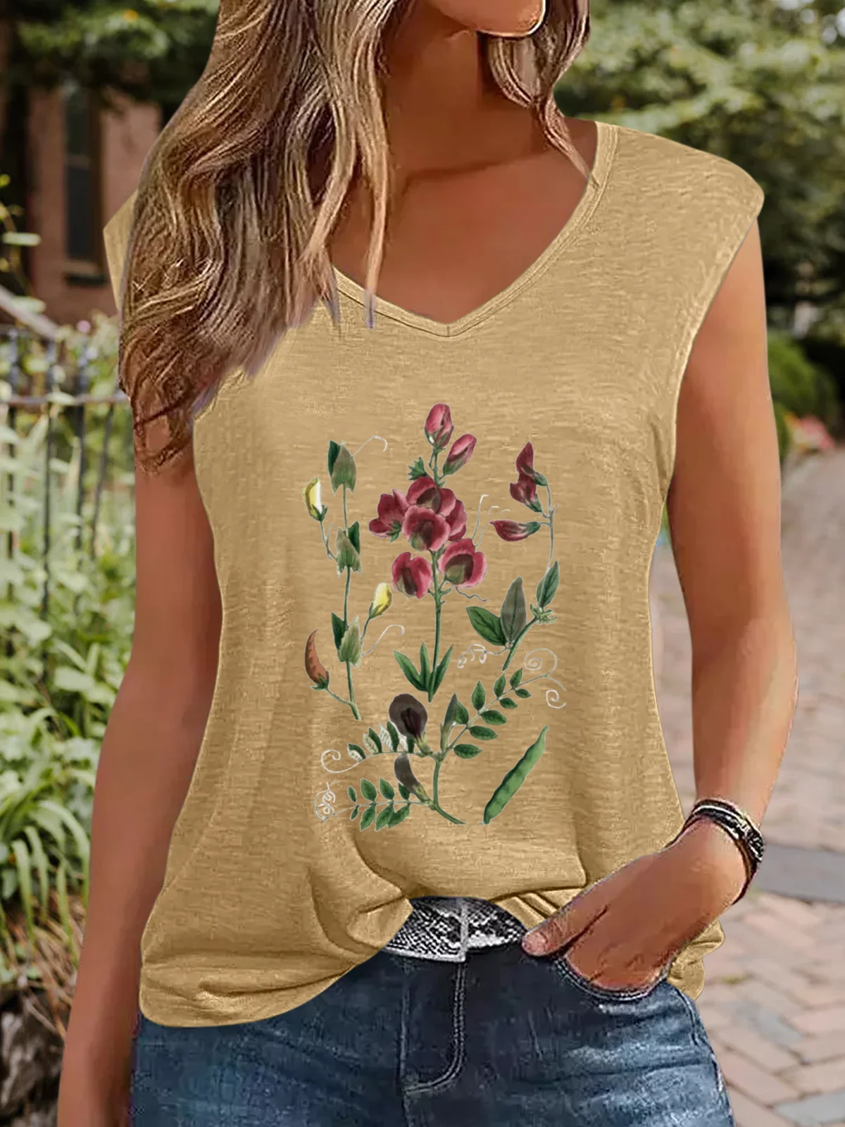 Simple V Neck Text Letters Tank Top