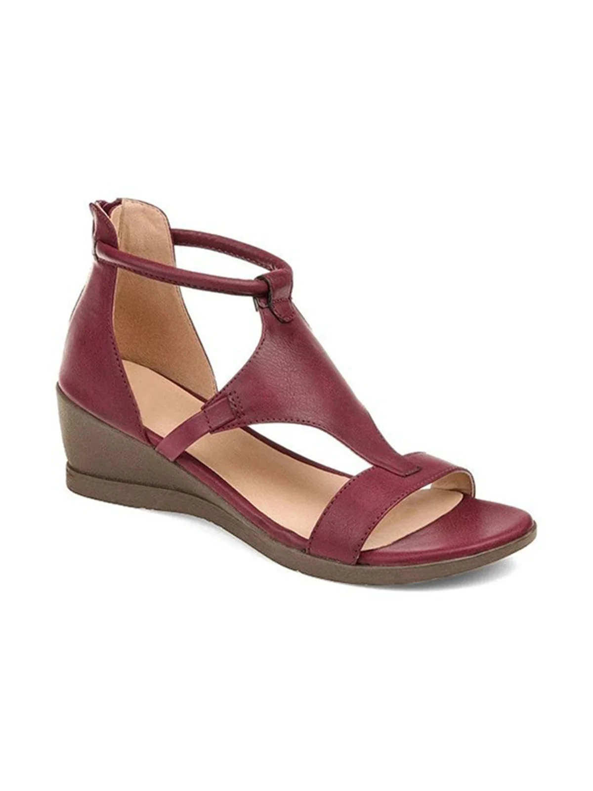 Women Casual Leather Comfy Wedge Sandals