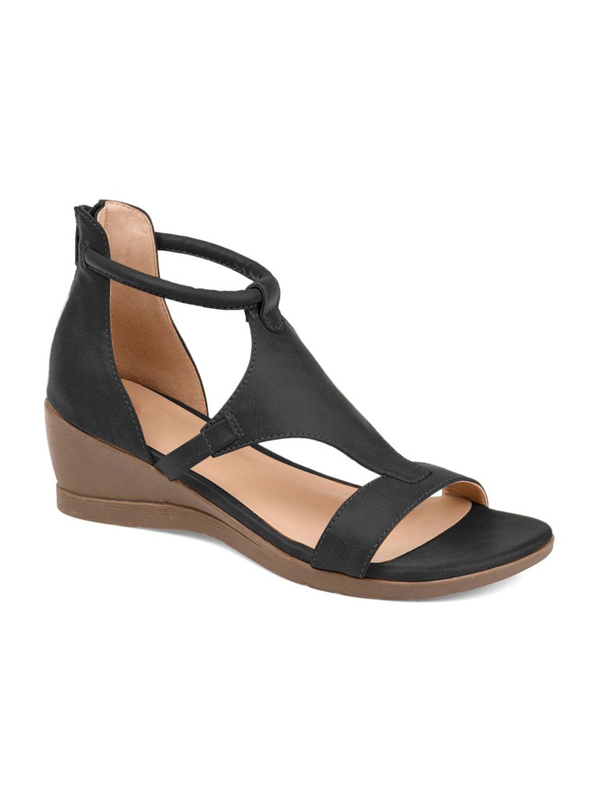 Women Casual Leather Comfy Wedge Sandals