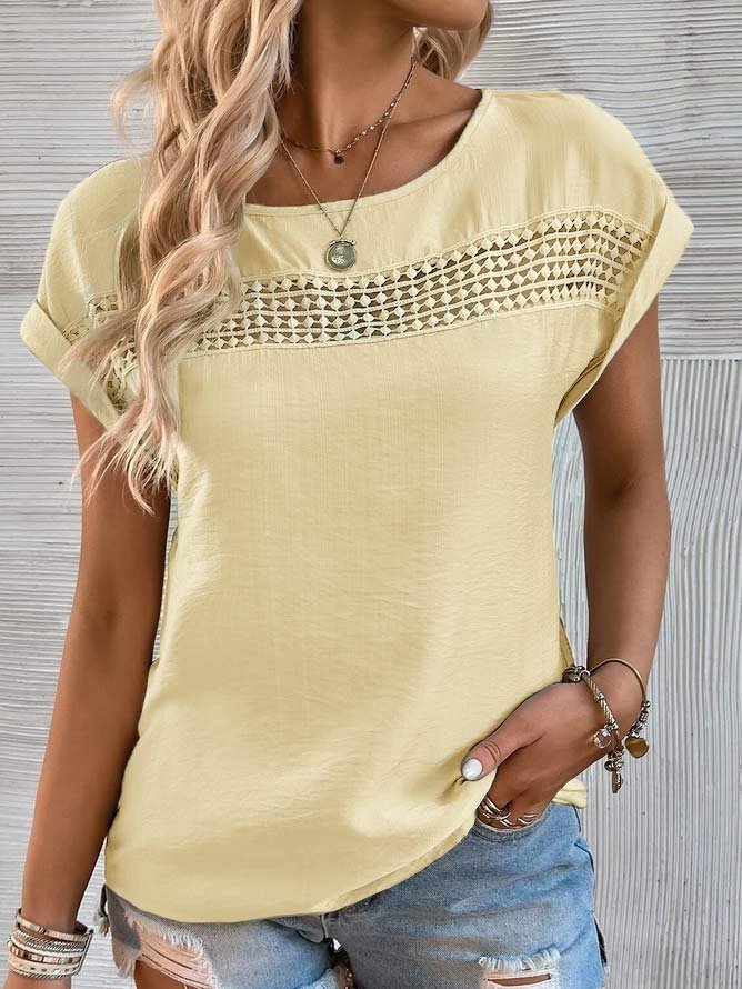 Crew Neck Hollow Out Casual Blouse