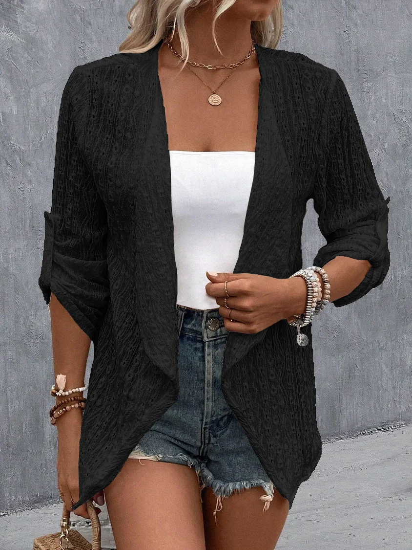 Women Plain Hollow Out Casual Kimono