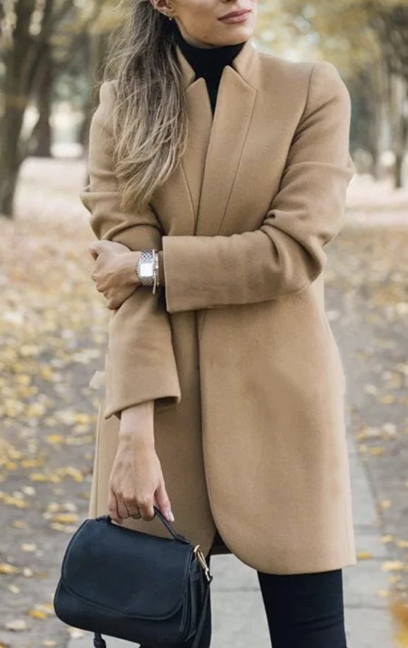 Women Winter Plain Regular H-Line Loose Coat