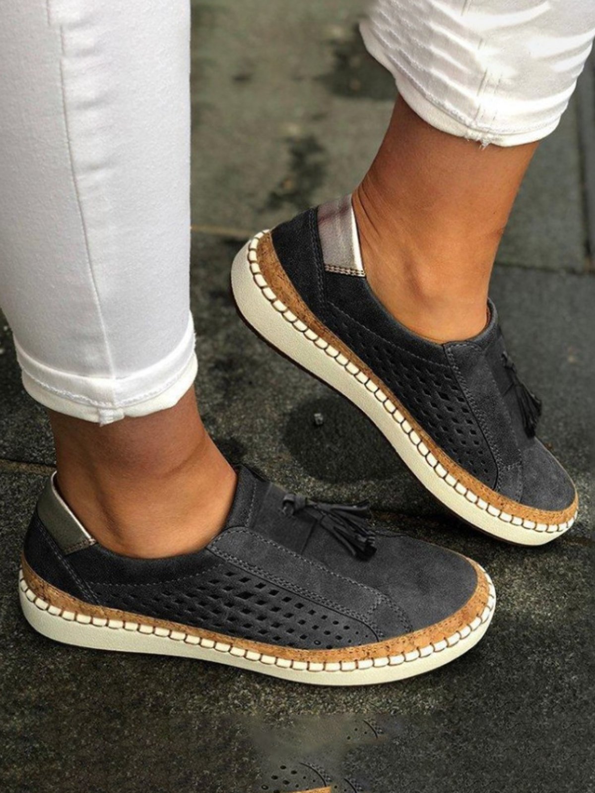 Women Green Slide Hollow-Out Round Toe Casual  Pu Sneakers Flats